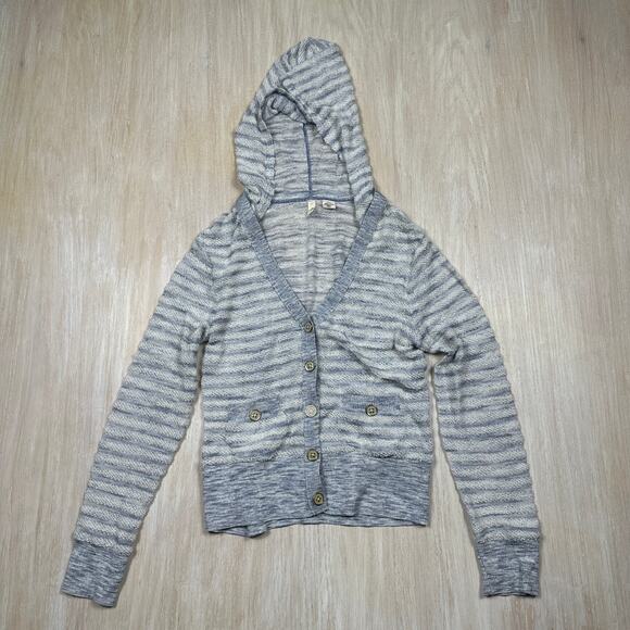 Anthropologie Moth Striped Hooded Button Front Cardigan Sweater XS Cozy Preppy - Picture 1 of 14